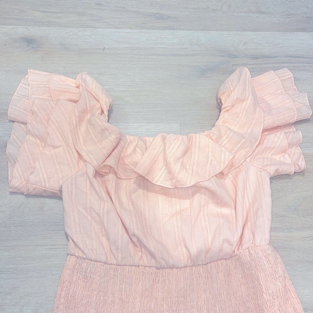 Hazel & Olive Boutique Online Pink Peach Mini Dress M Ruffles Off Shoulder — image 3 of 7
